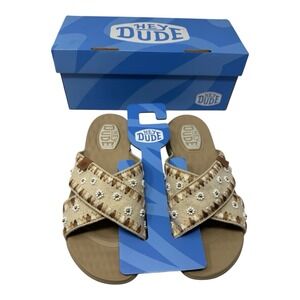 Hey Dude 🤑Slide Embroidered 🖤Sandals NWT Y2K  Boho‎ Comfort Cottage Core